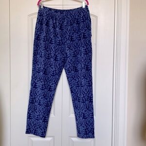 Lands’ End Pants Womens L pull on floral velour corduroy pockets cottagecore